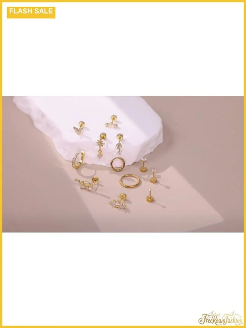 12PCS 20G 14k Gold Cartilage Earring Stacks for Women Flat Back Stud Set